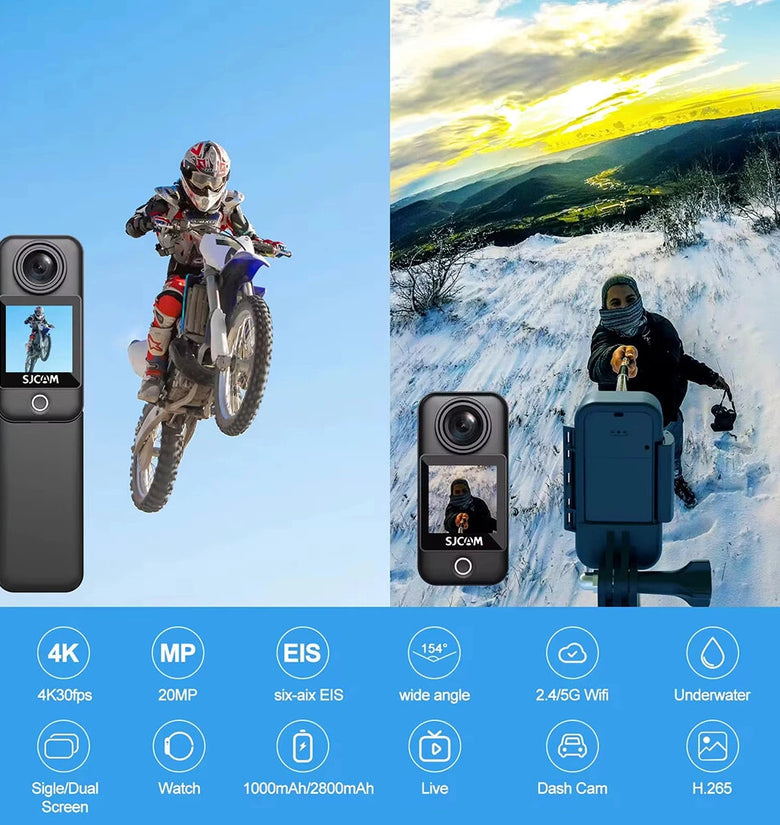 SJCAM C300 Action Camera 4K 30FPS Dual Battery 6-Axis GYRO Stabilization 5G WiFi Remote Webcam Sport DV Shooting Sport Action Cam Up to 30m Waterproof