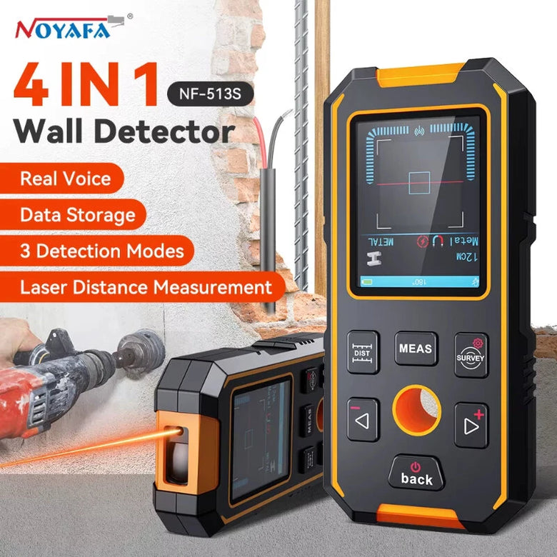 NOYAFA NF-513S Wall Metal Detector Laser Distance Meter 40m Depth Measurement Multifunctional Tool AC Wire Pipe Wood Detection IP54 Compact Design