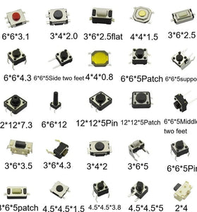 250pcs 25Values Micro Switch Assorted Push Button Tact Switches Reset  Mini Leaf Switch SMD DIP 2*4 3*6 4*4 6*6 Diy Kit + Box