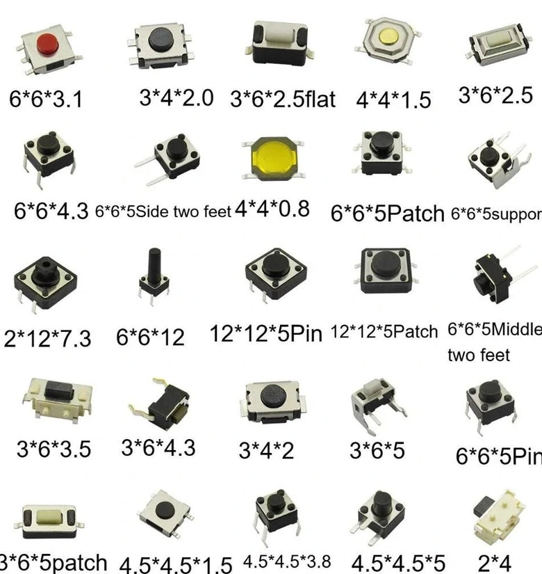 250pcs 25Values Micro Switch Assorted Push Button Tact Switches Reset  Mini Leaf Switch SMD DIP 2*4 3*6 4*4 6*6 Diy Kit + Box