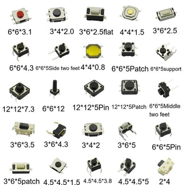 250pcs 25Values Micro Switch Assorted Push Button Tact Switches Reset  Mini Leaf Switch SMD DIP 2*4 3*6 4*4 6*6 Diy Kit + Box