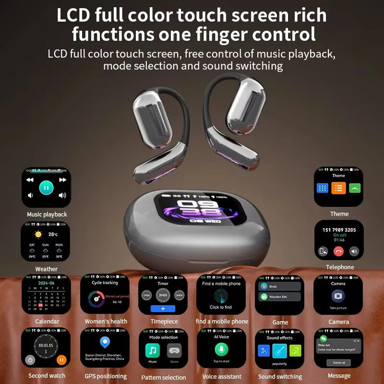 YYK-Q16PRO Wireless bluetooth 5.4 Earbuds AI Translation Earphone Touch Screen 360 Surround Stereo ENC Call Noise Cancelling 40H Playback Flexible Earhooks Sports Headphones