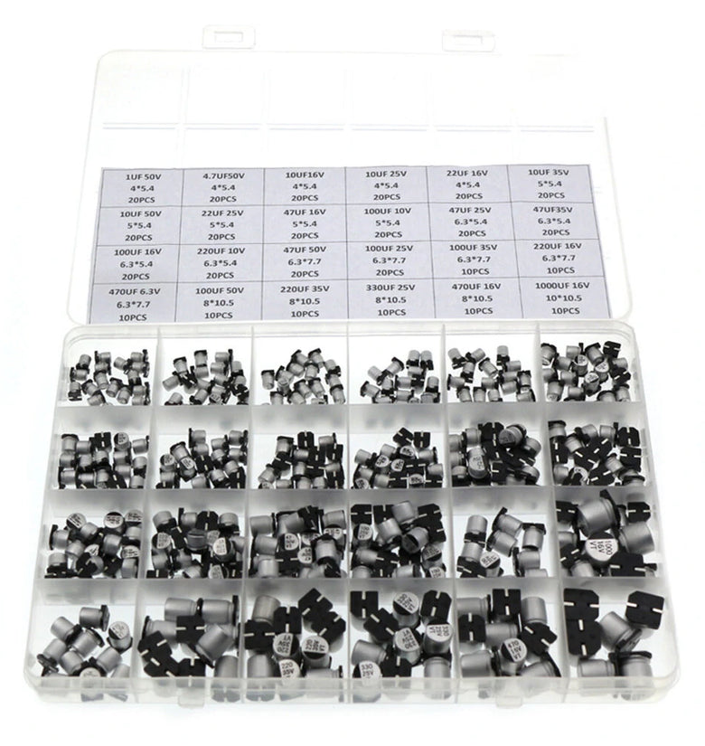 1UF~1000UF 6.3V-50V 400Pcs 24Value SMD Aluminum Electrolytic Capacitors Assortment Kit