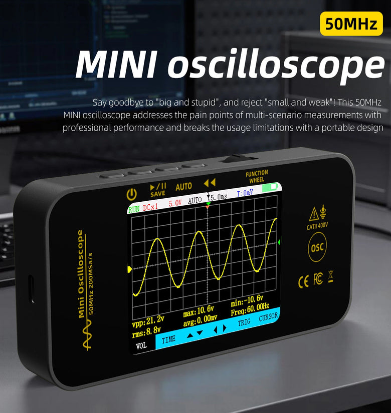 BSIDE OT5 50MHz Mini Oscilloscope Single Channel 200MSa/s Sampling Rate Portable Digital Signal Analyzer USB Powered Compact Design