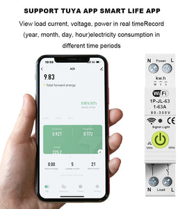 Tuya WiFi Intelligent Circuit Breaker ON OFF Timing Energy Meter Automatic Reclosing Protector with Metering and Prepaid Function Compatible with Alexa and Google Assistant for Voice Control