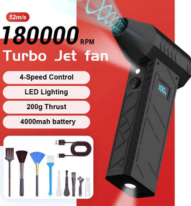 Turbo Fan 180000RPM Peak Powerful Air Blower 52m/s Speed Dual 4000mAh Batteries LED Lighting 4-Gear Speed Compact Portable Dust Blowing