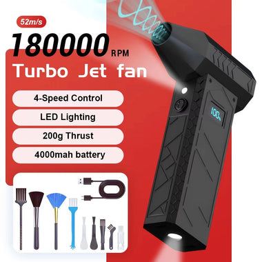 Turbo Fan 180000RPM Peak Powerful Air Blower 52m/s Speed Dual 4000mAh Batteries LED Lighting 4-Gear Speed Compact Portable Dust Blowing