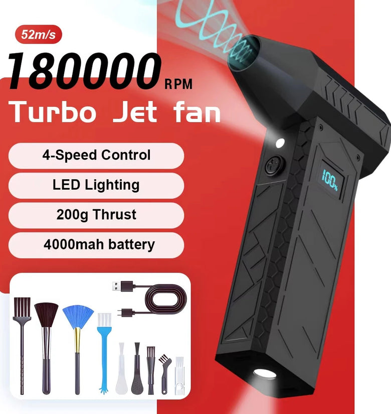 Turbo Fan 180000RPM Peak Powerful Air Blower 52m/s Speed Dual 4000mAh Batteries LED Lighting 4-Gear Speed Compact Portable Dust Blowing