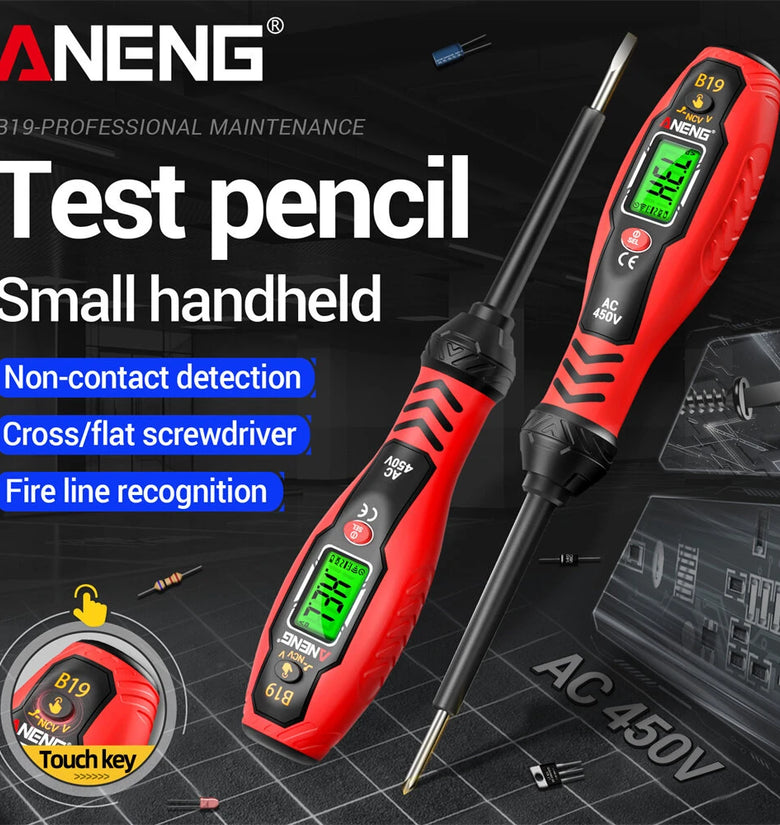 ANENG B19 Voltage Tester Pen Non Contact AC Voltage Detection 30-1000V Digital Display Multi Functional Insulated Handle Screwdriver Electrical Diagnostic Tool