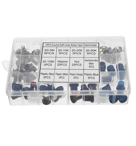 75 Potentiometers B5K B10K B20K B50K B100K ohm Knurled Shaft Single Linear Rotary Cone Volume Control Potentiometer Kit