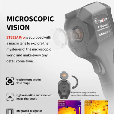 AV TOOLTOP ET693A ET693APro Thermal Imaging Camera with Macro Lens 96*96 HD resolution -20C~550C Range Infrared Sensor High Accuracy Lightweight Portable Heat Measurement Tool with Visible Light