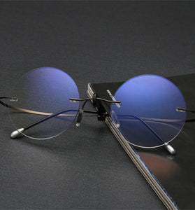 Vintage Round Rimless Reading Glasses UV protection Anti-blue light Presbyopia Eyeglasses with Case