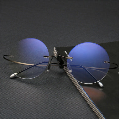 Vintage Round Rimless Reading Glasses UV protection Anti-blue light Presbyopia Eyeglasses with Case
