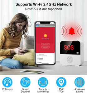 CF100 Tuya WiFi Alarm System Emergency Call Button for Seniors Emergency Call Receiver+Call Buttons SOS Bracelet Call Buttons Alert System