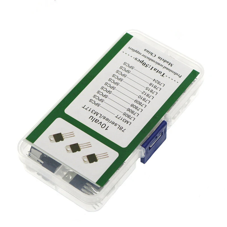 50PCS TO-220 Series Transistor Assortment Kit 10 Values High Power Three-terminal Regulated Triode LM317T L7805 L7806 L7808 L7809 L7810 L7812 L7815 L7818 L7824