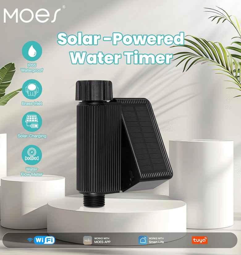 MOES Tuya Smart Home Wifi Timed Irrigation Water Valve IP65 Waterproof with Brass Inlet Solar Powered Irrigator Smart Life APP Control