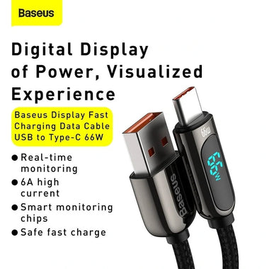 Baseus 66W USB to USB-C Digital Display Cable Fast Charging Data Transmission Cord Line 1/2m long For DOOGEE S88 Pro For OnePlus 9 Pro For Xiaomi MI10