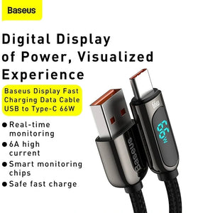 Baseus 66W USB-A to USB-C Digital Display Cable Fast Charging Data Transmission Cord Line 1/2m long For DOOGEE S88 Pro For OnePlus 9 Pro For Xiaomi MI10