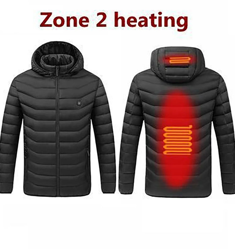 2 Zone Electric Heated Jacket Winter Intelligent USB Rechargeable Heating Cotton Coat Motorcycle Winter Smart Jacket