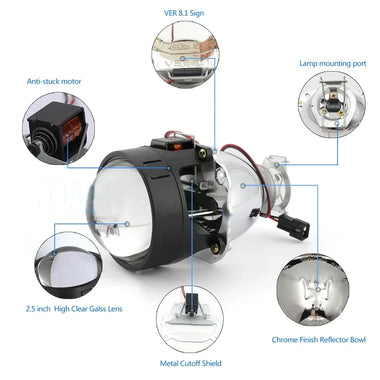 2.5'' VER 8.1 Bi-Xenon Projector Lens H1 Motorcycle Headlight for X5 BM Sport Motorcycle LED Square Angel Eyes DRL Retrofit H4 H7