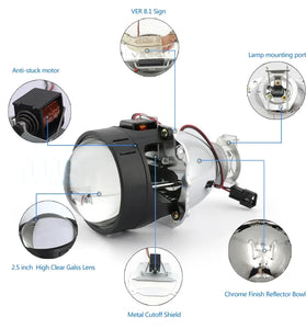 2.5'' VER 8.1 Bi-Xenon Projector Lens H1 Motorcycle Headlight for X5 BM Sport Motorcycle LED Square Angel Eyes DRL Retrofit H4 H7