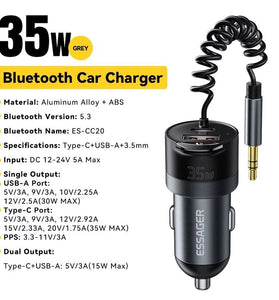ESSAGER ES-CC20 bluetooth V5.3 FM Transmitter 35W PD + QC3.0 USB Car Charger Wireless Radio Adapter HiFi Music Play Car Kit With Mic Hands Free Calls