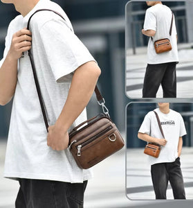 WEIXIER PU Leather Men's Small Crossbody Bag Waterproof Portable Waist Pack Fashion Travel Handbag Multi-layer Storage Single Shoulder Bag