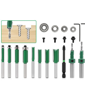15Pcs Adjustable Woodworking Countersink Drill Bit Set with TCT Router Bits S2 Magnetic Screwdriver Carbide Tipped bits for Softwood Hardwood MDF Wood Flush Trimming and Precise Screw Hole Drilling Kit