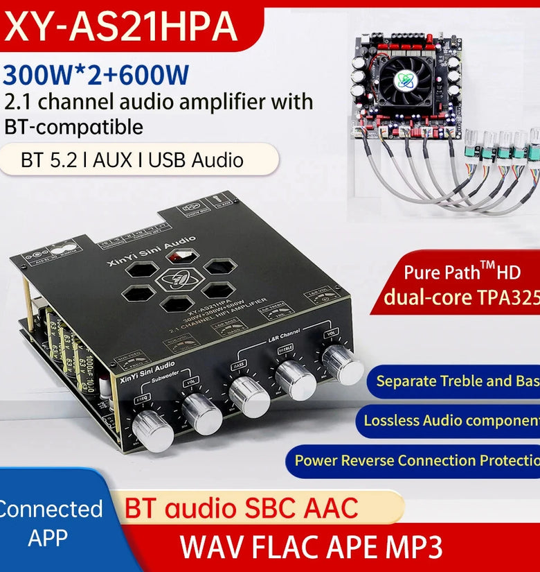 Sinilink XY-AS21HPA High-Power BT Digital Amplifier Board 2.1 Channel Subwoofer 300W*2+600W Dual TPA3255 Chip