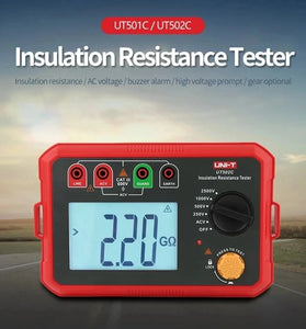 UNI-T Digital Megohmmeter UT502C 2500V Insulation Resistance Tester Ommeter Megometer Ground Meter Backlight Auto Range