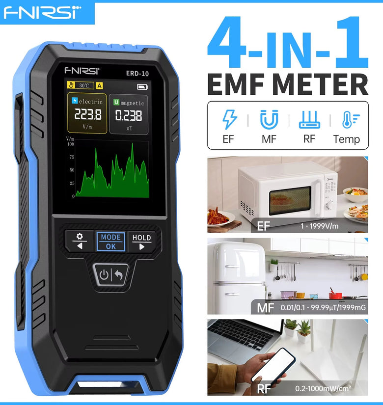 FNIRSI ERD-10 Electromagnetic Radiation Detector Electric Magnetic RF Radiation Meter High Accuracy Portable EMF Meter Color Screen Temperature Monitoring