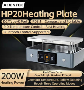 ALIENTEK HP20 Heating Plate 200W 350C Adjustable Temperature Soldering Tool Type-C Fast Charging IPS Display Compact Preheating Station Professional Soldering