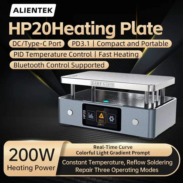 ALIENTEK HP20 Heating Plate 200W 350C Adjustable Temperature Soldering Tool Type-C Fast Charging IPS Display Compact Preheating Station Professional Soldering