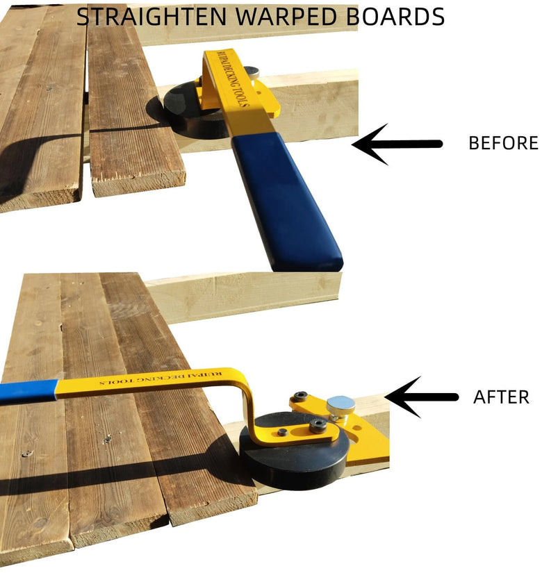 Deck Straightening Tool Heavy Duty Steel Construction Anti Slip Grips Nylon Roller Ergonomic Design Compatible with 2x4 Inch Wooden Frames Easy Board Alignment