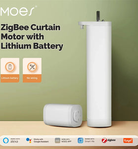 MoesHouse Tuya ZigBee3.0 Curtain Motor with Lithium Battery Rechargeable Removable with Remote Control Work With Alexa Google Home