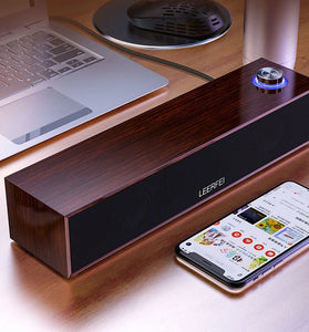 E350MB Wired bluetooth Soundbar Wooden Computer Speakers with Volume Knob Dual Speakers Deep Bass Support 3.5mm AUX Speaker Soundbar