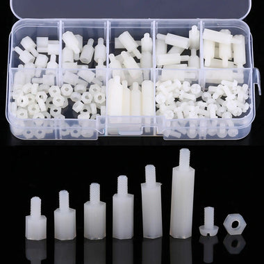 180pcs M3 Nylon White M-F Hex Standoff Spacers Screw Nut Assortment Kit with Box