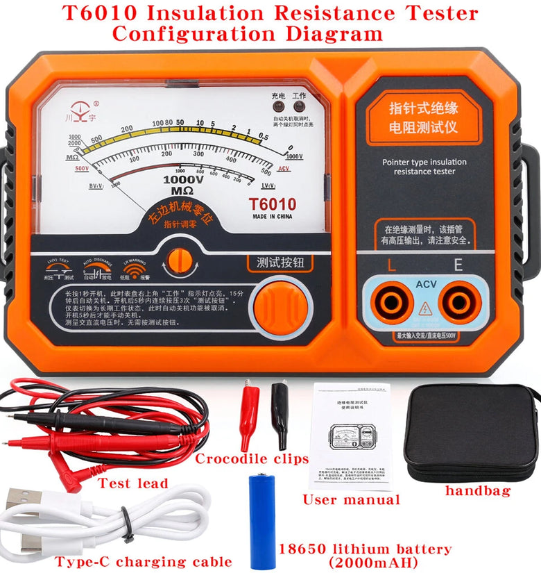 T6005 T6010 Insulation Resistance Tester Electronic Megohmmeter 500V 1000V High Accuracy Low Resistance Alarm Professional Electrical Test Tool