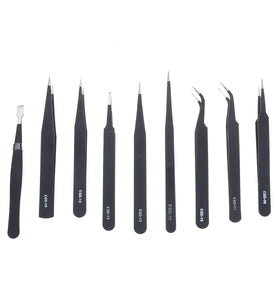 10PCS ESD Tweezer Anti-static Stainless Steel Precisiion Tweezers for Electronics Nail Beauty