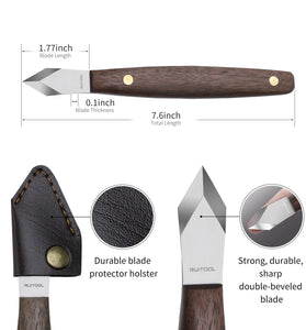 Marking Knife High Carbon Steel Woodworking Scribe 7.6 Inch Double Beveled Blade with Wooden Handle and Leather Sheath