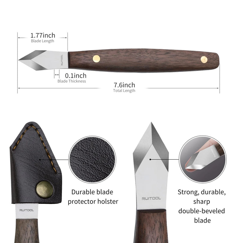 Marking Knife High Carbon Steel Woodworking Scribe 7.6 Inch Double Beveled Blade with Wooden Handle and Leather Sheath