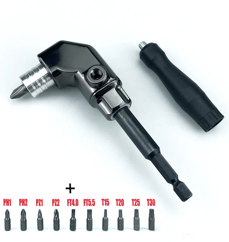 90 Degree Turning Universal Screwdriver Batch Head Corner Adapter with Quick Release Hexagonal Interface Ideal for Hard-to-Reach Areas Optional 10-Piece Accessory Set