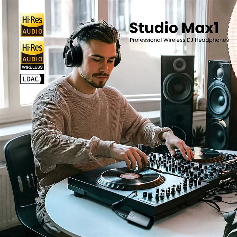 OneOdio Studio Max1 bluetooth Headset Wireless DJ Headphone 50mm Large Dynamic Speaker LDAC Dual Hi-Res Audio HD Dual-Mic ENC Call Noise Cancelling 120H Battery Life 3.5mm 6.35mm Dongle Mode Music Headphones