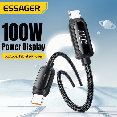 ESSAGER ES-X57 100W/60W Type-C to Type-C Power Display Cable Fast Charging Data Transmission Copper Core Line 1M/2M Long for iPhone 15 15 Plus for Samsung Galaxy Z Flip6 for Huawei Nova Flip for Xiaomi MIX Fold4