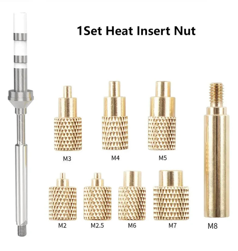 TS100 Hot Melt Nut Insertion Kit Brass CNC Precision for M2 M3 M4 M5 M6 M8 Compatible with 936 Soldering Iron Tips