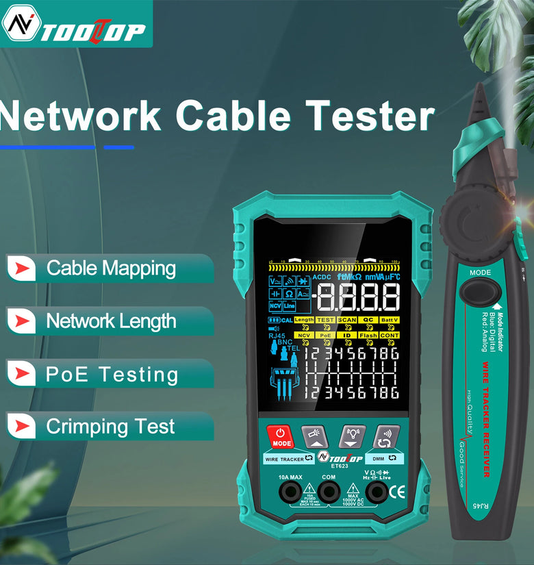 ET622 ET623 Wire Tracker Cable Tester Multimeter Adjustable NCV POE Voltage Testing 6000 Count Screen Network Cable Measurement 400m Accurate