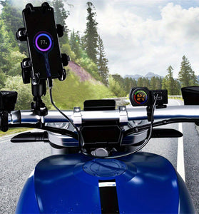 Motorcycle Charger Dual USB 5V 3A Fast Charging Digital Voltage Temperature Display Overcharge Protection Rearview Mirror Mount Adapter for iPhone Huawei GPS Devices
