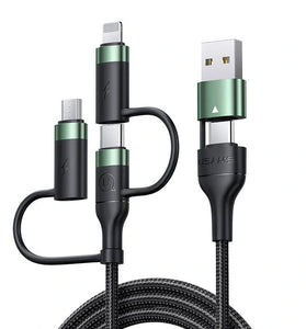 USAMS U62 60W 3 in 1 USB-A/Type-C to Type-C/Micro/iP Cable Fast Charging Data Transmission Braided Core Line 1.2M Long for iPhone 14 Pro for Huawei P50 for ViVo Y70s for Xiaomi Mi 13