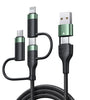 USAMS U62 60W 3 in 1 USB-A/Type-C to Type-C/Micro/iP Cable Fast Charging Data Transmission Braided Core Line 1.2M Long for iPhone 14 Pro for Huawei P50 for ViVo Y70s for Xiaomi Mi 13