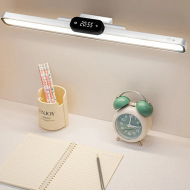 Elfeland 40cm Rechargeable LED Desk Clock Lamp with Remote Eye-Caring Light Magnetic Mount Dimmable 3 Color Temperatures Timer Function